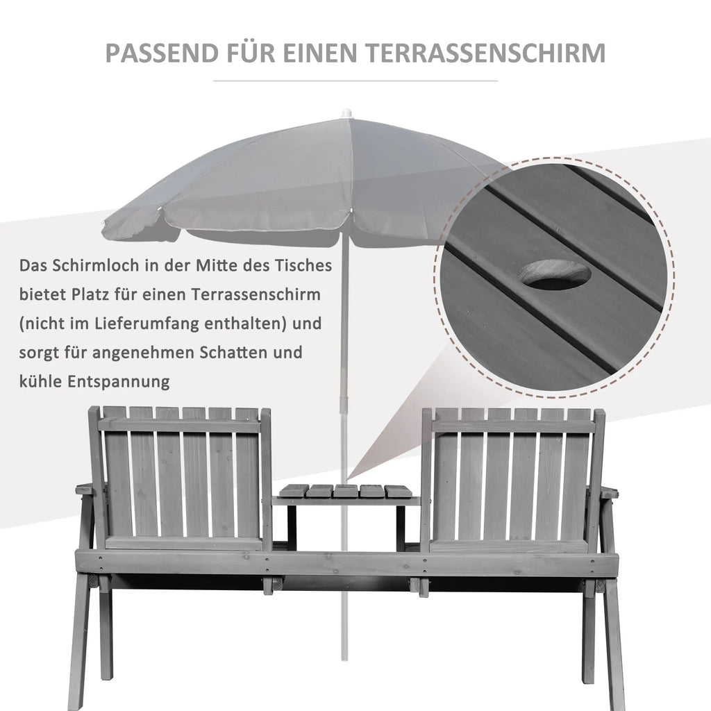 Outsunny Gartenbank mit Tisch Regenschirmloch 2-Sitzer Massivholz