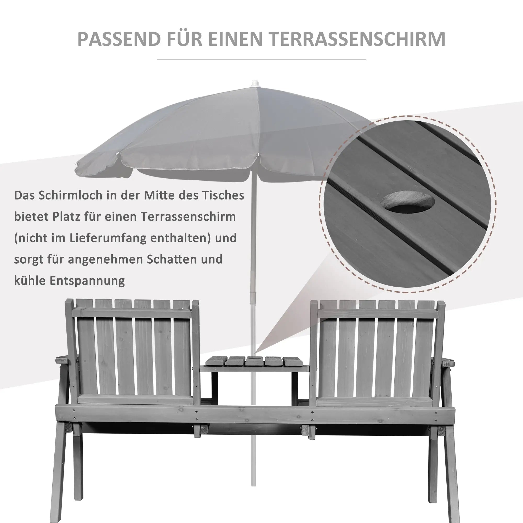 Outsunny Gartenbank mit Tisch Regenschirmloch 2-Sitzer Massivholz