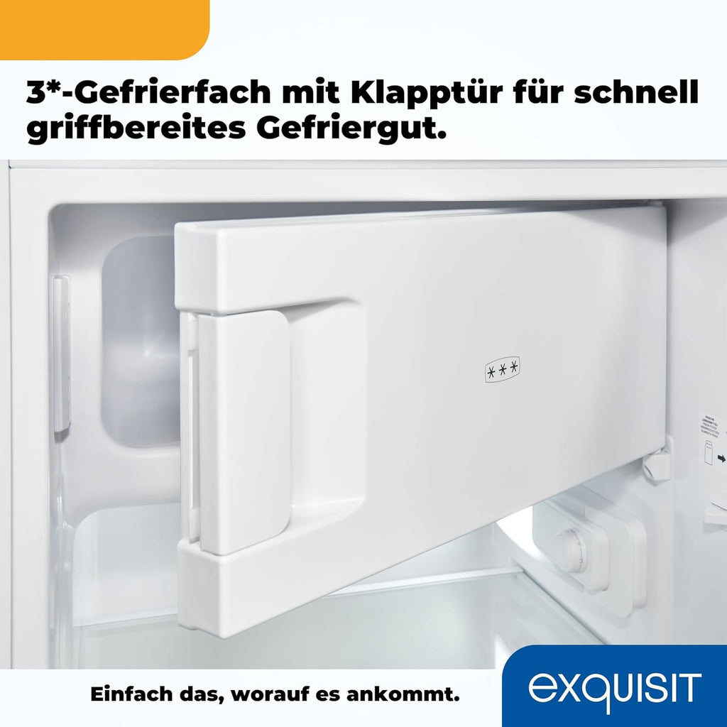 Exquisit Kühlschrank KS117-3-040D weiss | 81 L Volumen | Kühlschrank mit Gefrierfach freistehend | Gemüsefach | Freistehender Kühlschrank mit Gefrierfach