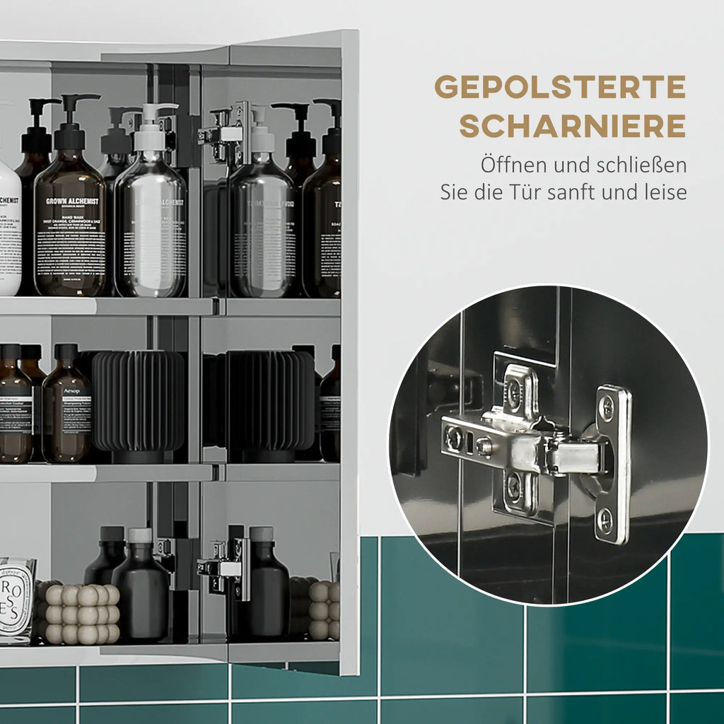 kleankin Spiegelschrank Badezimmerschrank Wandmontage Spiegeltüren Edelstahl