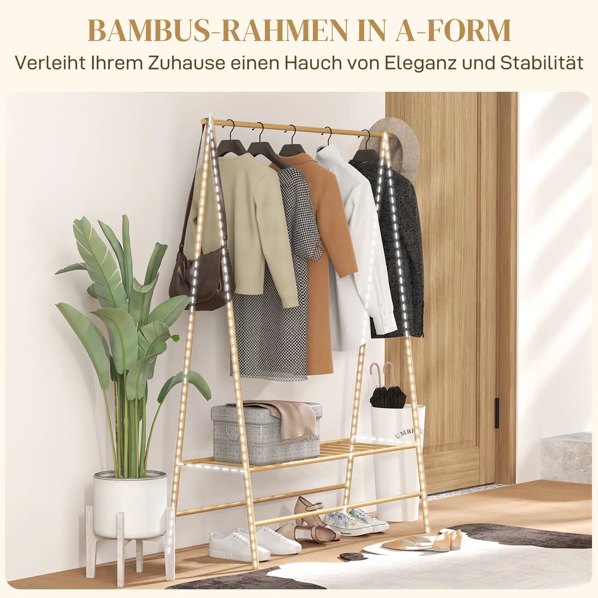 HOMCOM Garderobenständer Bambus 116x43,5x160 cm Naturholz