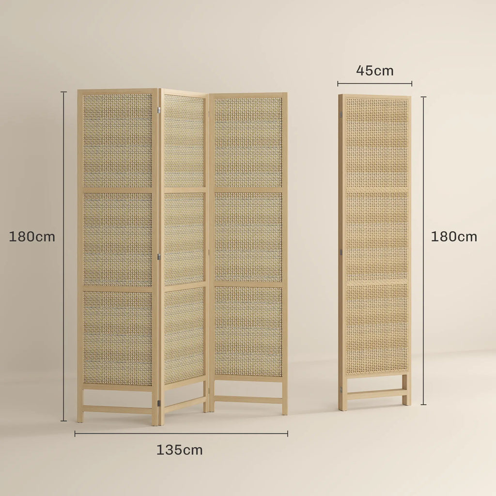 HOMCOM Paravent 3-teilig 135x180 cm aus PP-Rattan Natur