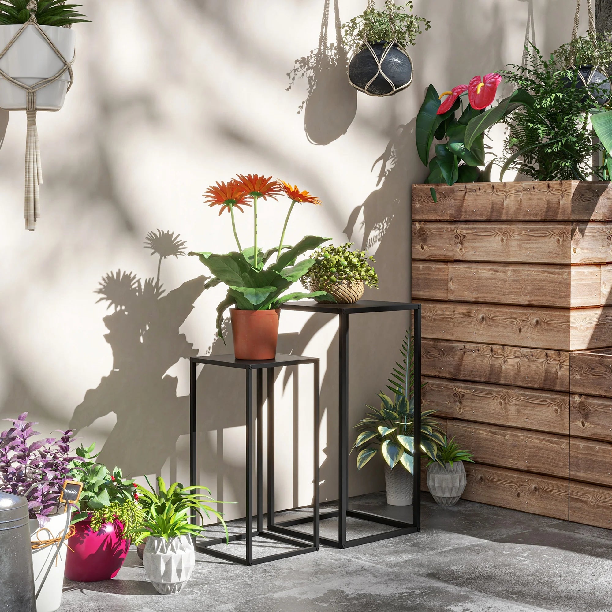 Outsunny Blumenständer 2er-Set stapelbar vielseitig Pflanzenständer