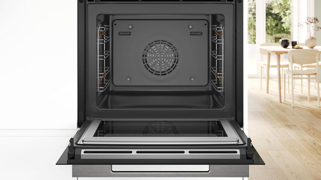Bosch HMG7361B1, Serie 8 smarter Einbau-Backofen mit Mikrowellenfunktion, 60 x 60 cm, Made in Germany, Schwarz, Air Fry, Digitaler Bedienring, Touchdisplay, Automatikprogramme, Reinigungsunterstützung