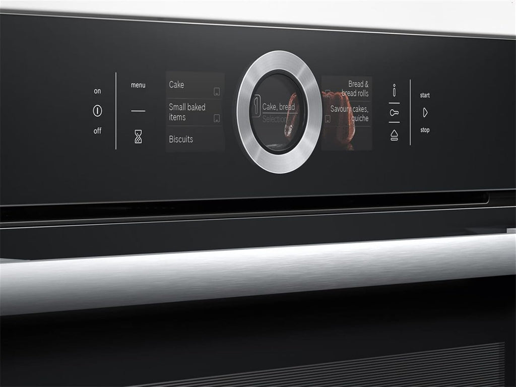 Bosch HMG7361B1, Serie 8 smarter Einbau-Backofen mit Mikrowellenfunktion, 60 x 60 cm, Made in Germany, Schwarz, Air Fry, Digitaler Bedienring, Touchdisplay, Automatikprogramme, Reinigungsunterstützung