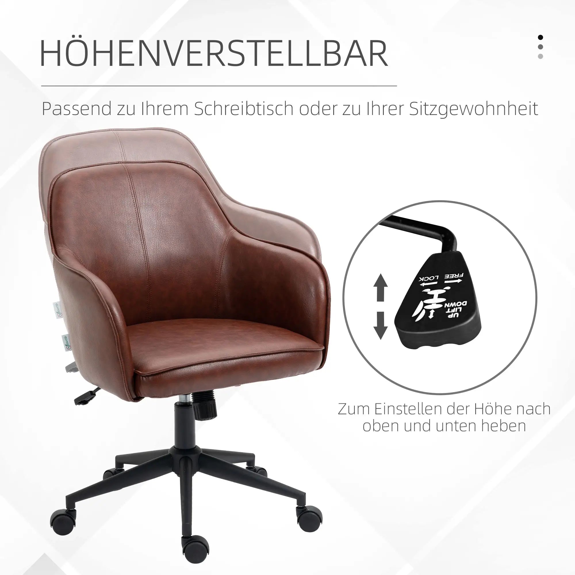 Vinsetto Bürostuhl Schreibtischstuhl höhenverstellbar Kippfunktion Braun