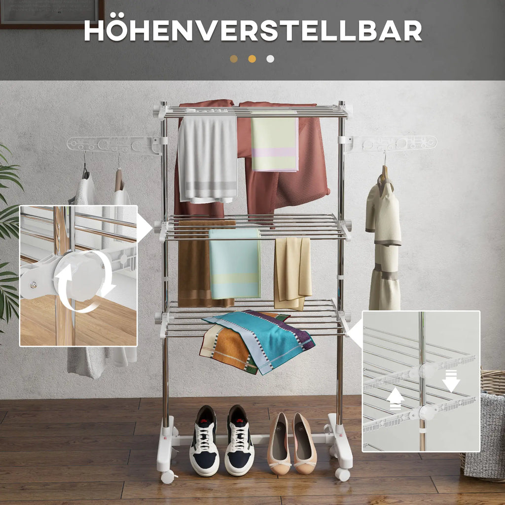 HOMCOM Wäscheständer klappbar mit Rollen höhenverstellbar