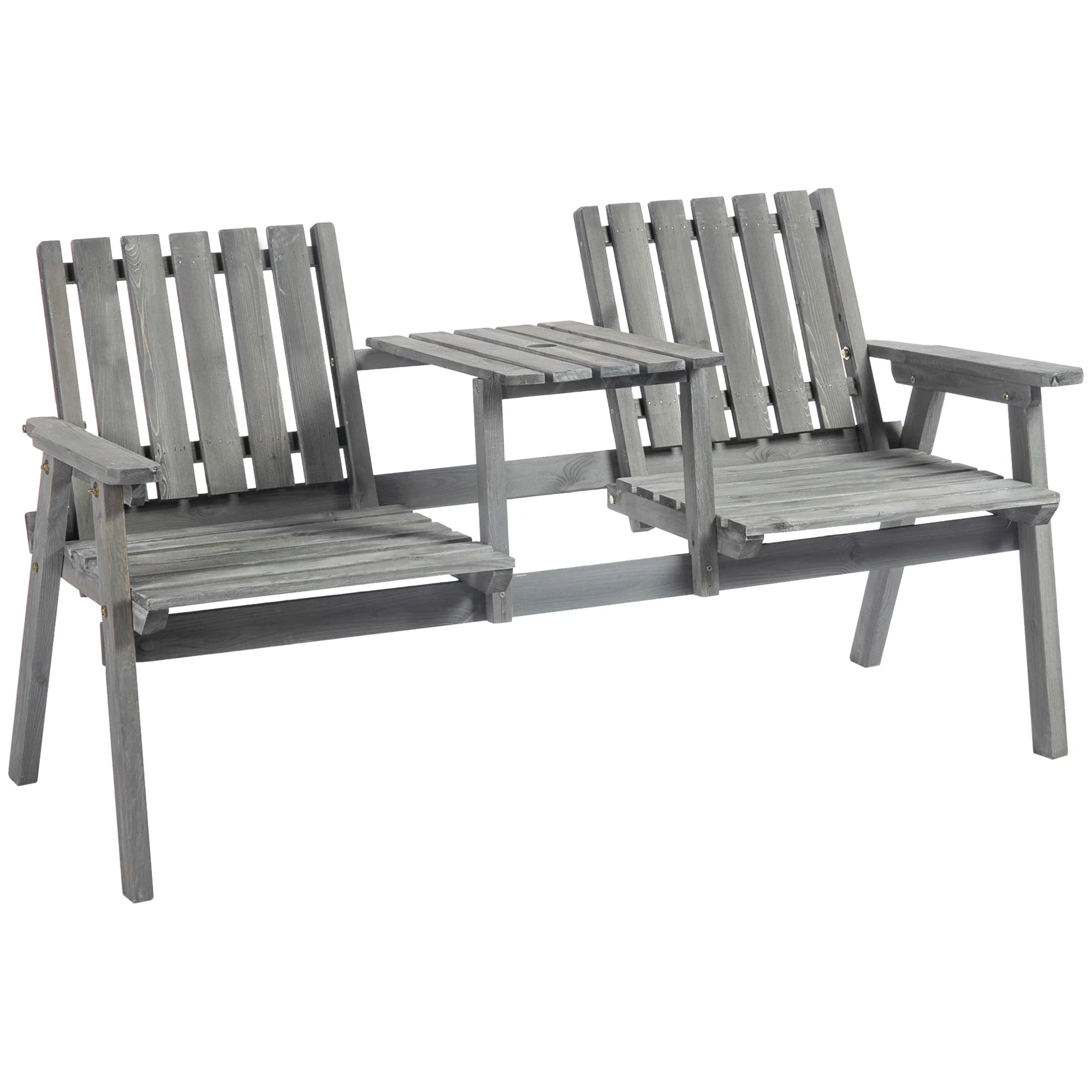 Outsunny Gartenbank mit Tisch Regenschirmloch 2-Sitzer Massivholz