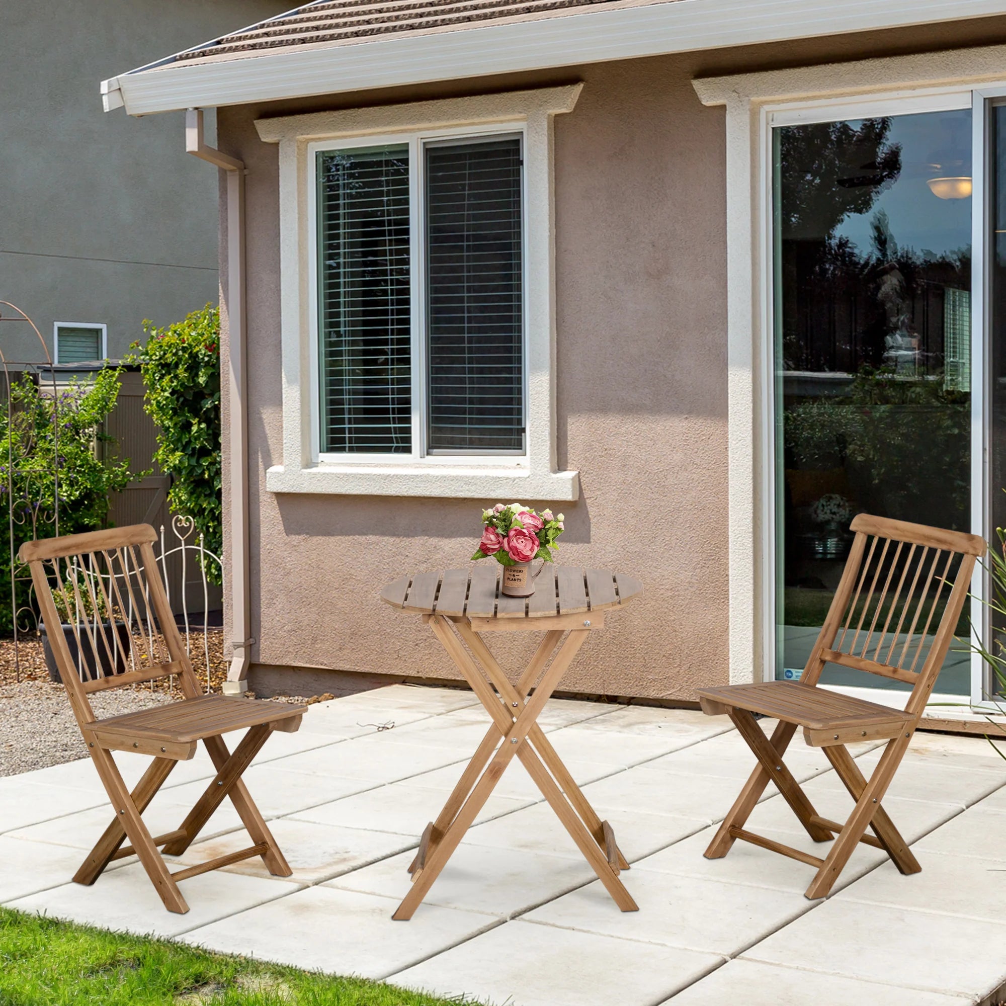 Outsunny Bistroset 2-Sitzer Holz klappbar Natur