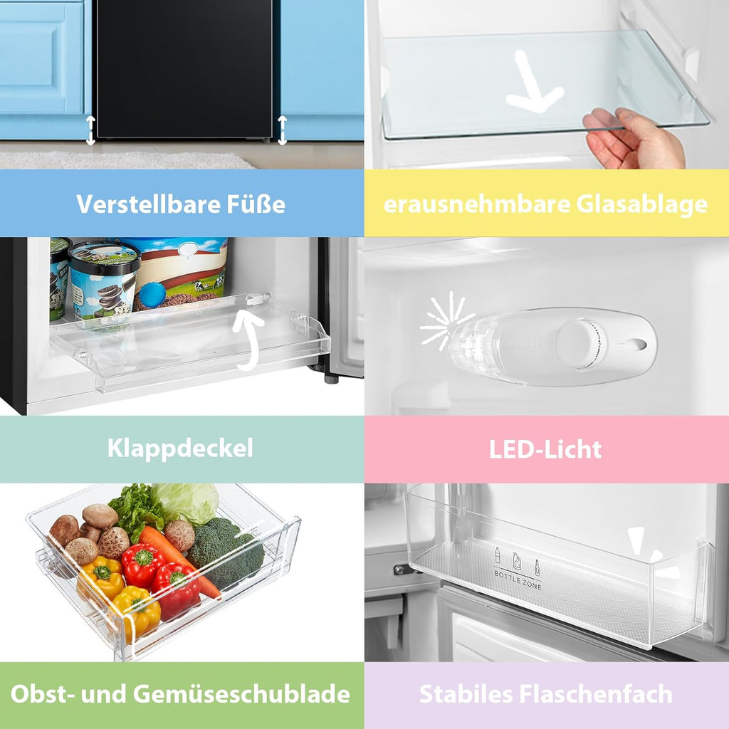 Comfee' RCB169DK3 Kühlschrank mit Gefrierfach 150cm Höhe/Kühl-/Gefrierkombination/Low Frost/174L/leise Kühlgefrierkombi 38dB/Einstellbare Kühlschranktemperatur/LED-Licht/156 kWh/Jahr/Schwarz