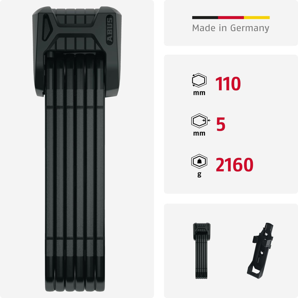 ABUS Faltschloss Bordo Granit XPlus 6500 SH mit Halterung - Fahrradschloss aus gehärtetem Stahl - ABUS-Sicherheitslevel 15-110 cm - Schwarz