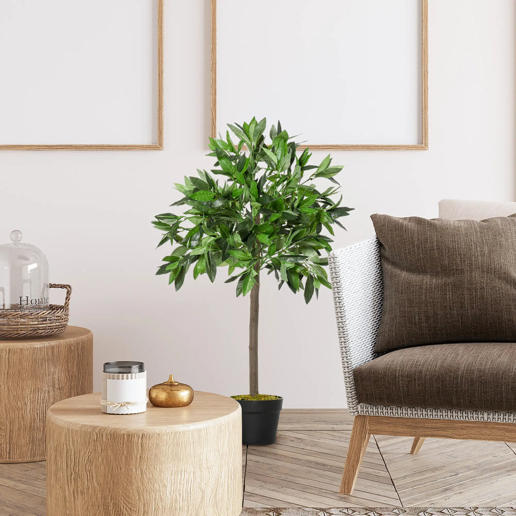 Outsunny 2er-Set Künstlicher Lorbeerbaum 90 cm im Zementtopf