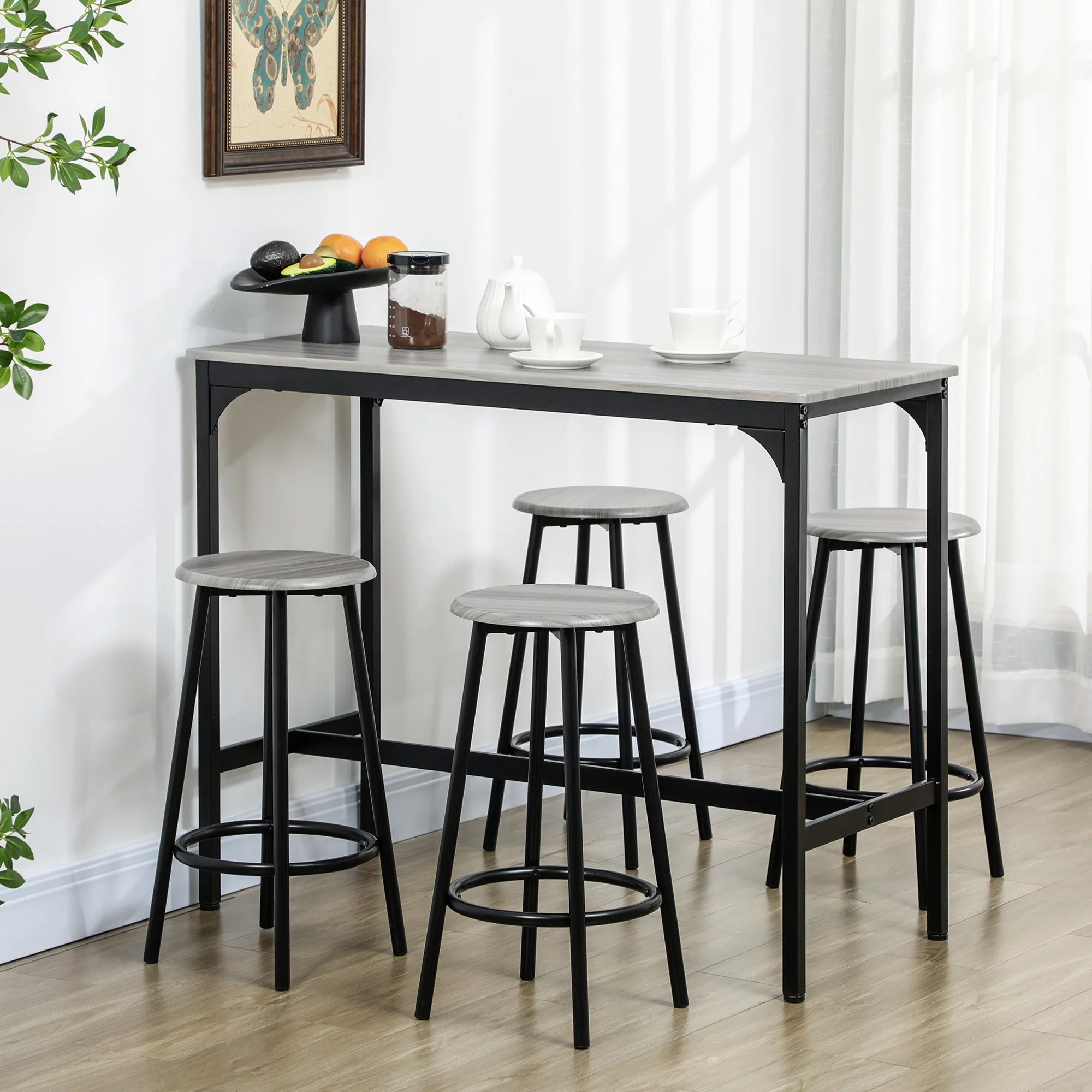 HOMCOM 5-tlg. Bartisch-Set im Industriedesign, Grau