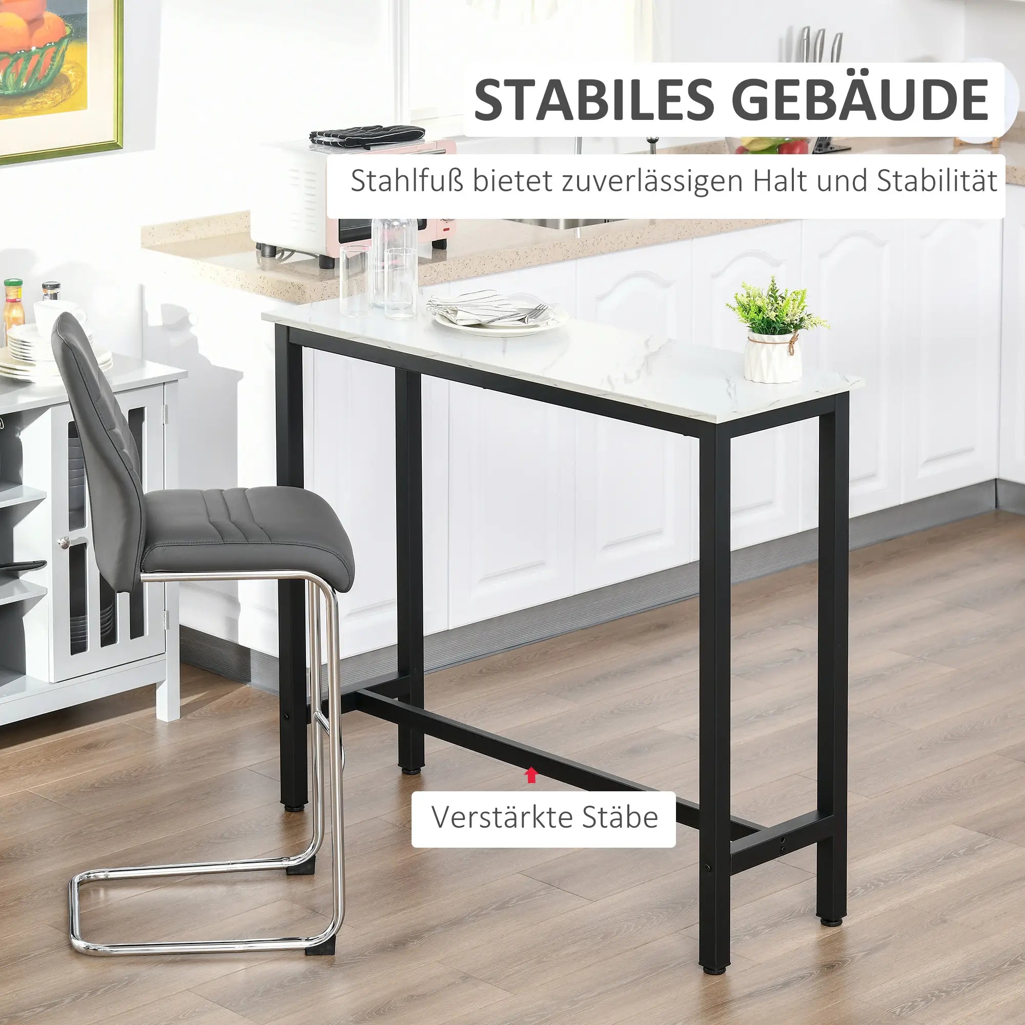 HOMCOM Bartisch Stehtisch Marmoroptik rutschfeste Fußpads Weiß