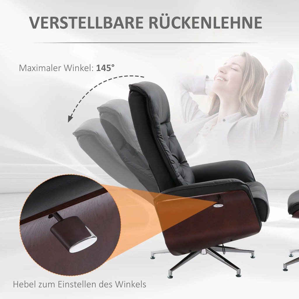 HOMCOM Relaxsessel mit Hocker 360° drehbar 145° neigbar Chesterfield