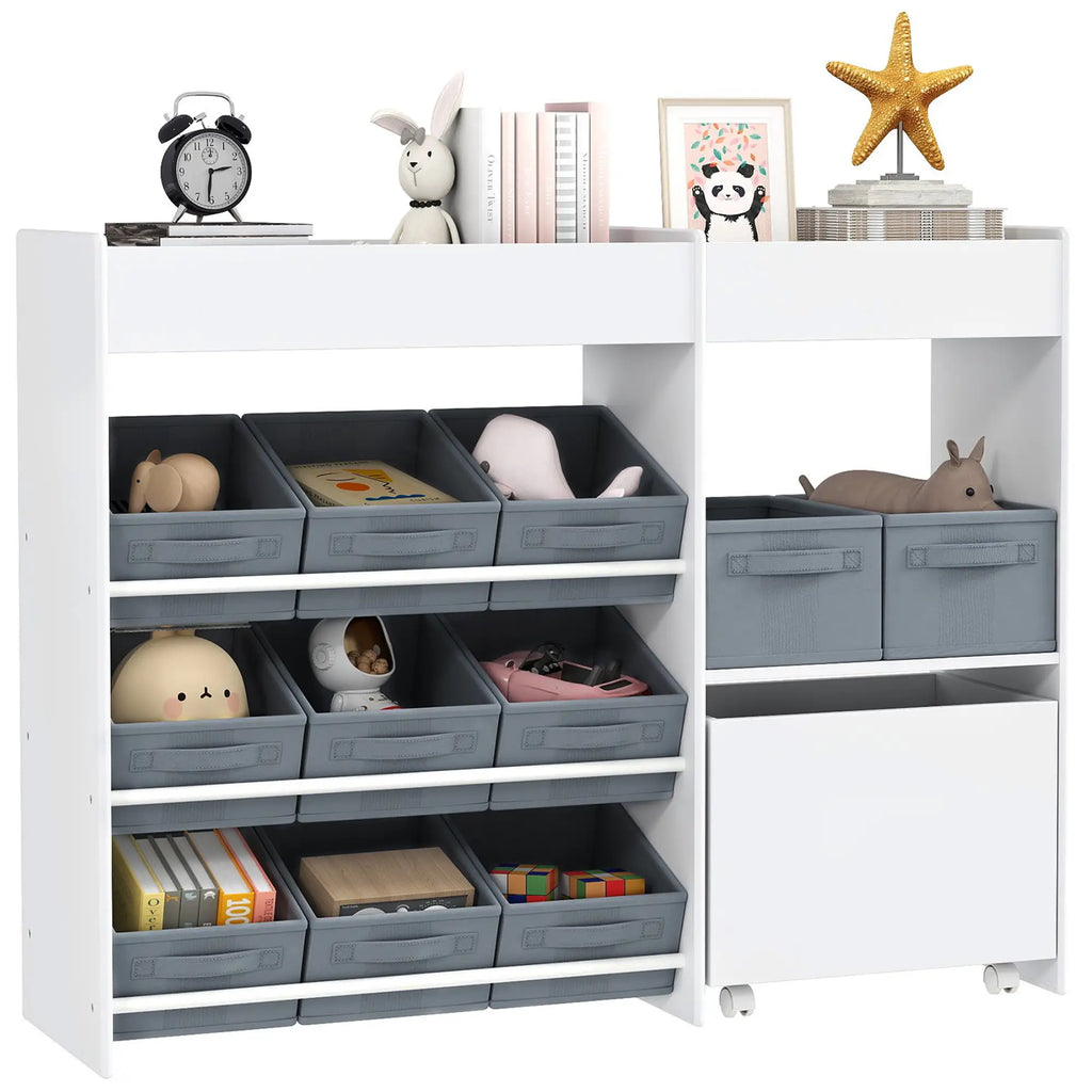 AIYAPLAY Kinderregal mit 11 Stoffboxen & Schrankfach, Weiß