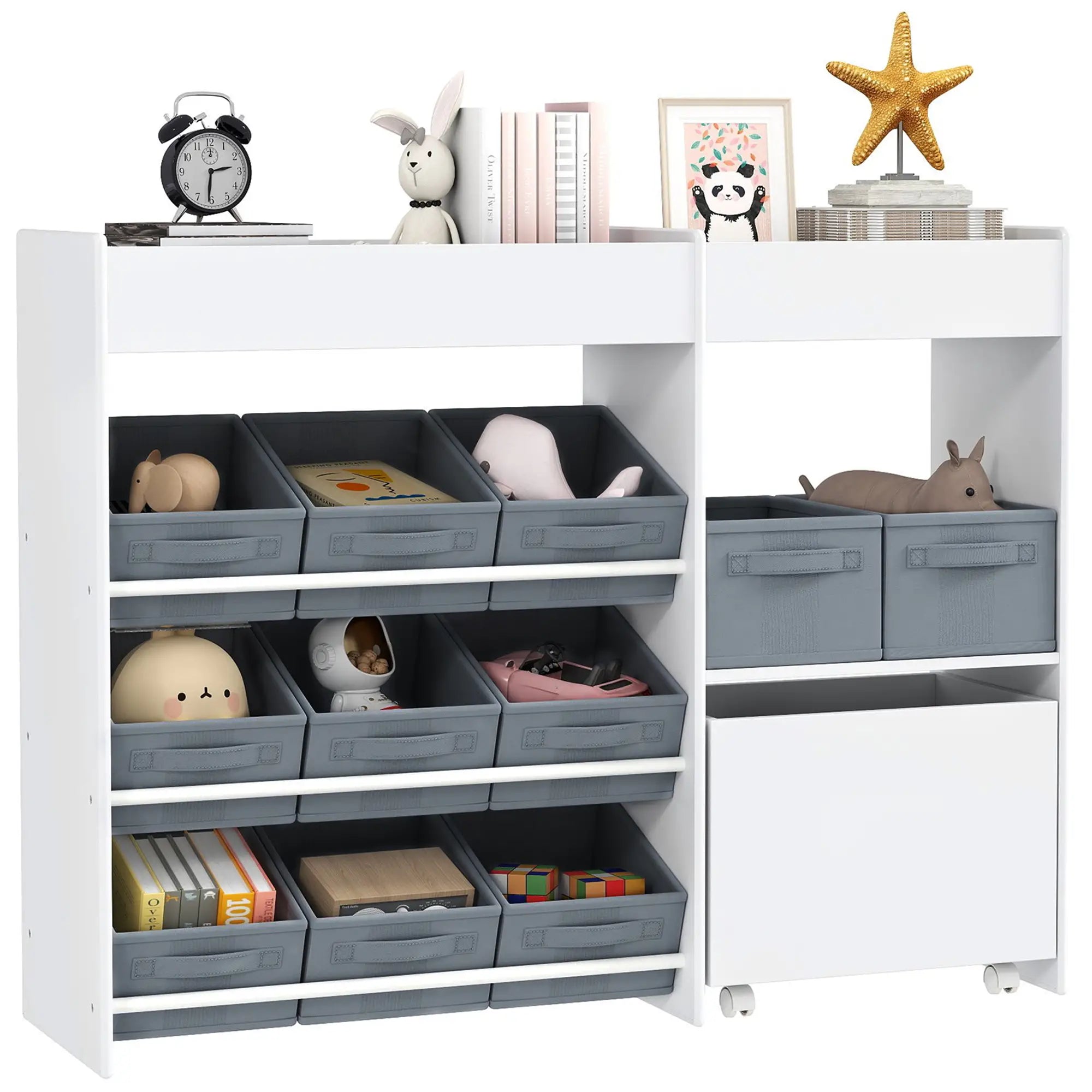 AIYAPLAY Kinderregal mit 11 Stoffboxen & Schrankfach, Weiß