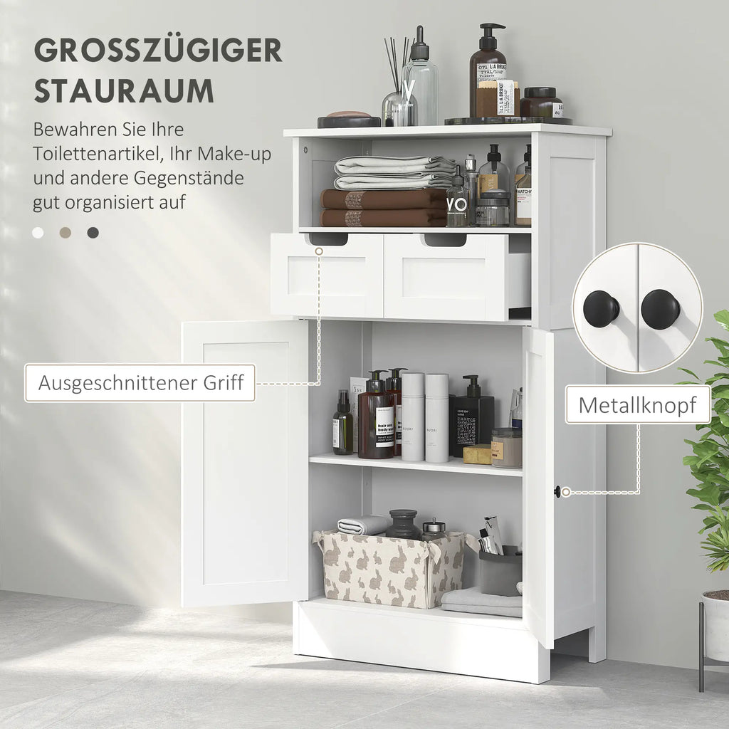kleankin Badzimmerschrank 60x30x108,8 cm Weiß mit 2 Schubladen