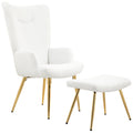 HOMCOM Relaxsessel mit Hocker Sherpa-Bezug weiß goldene Beine