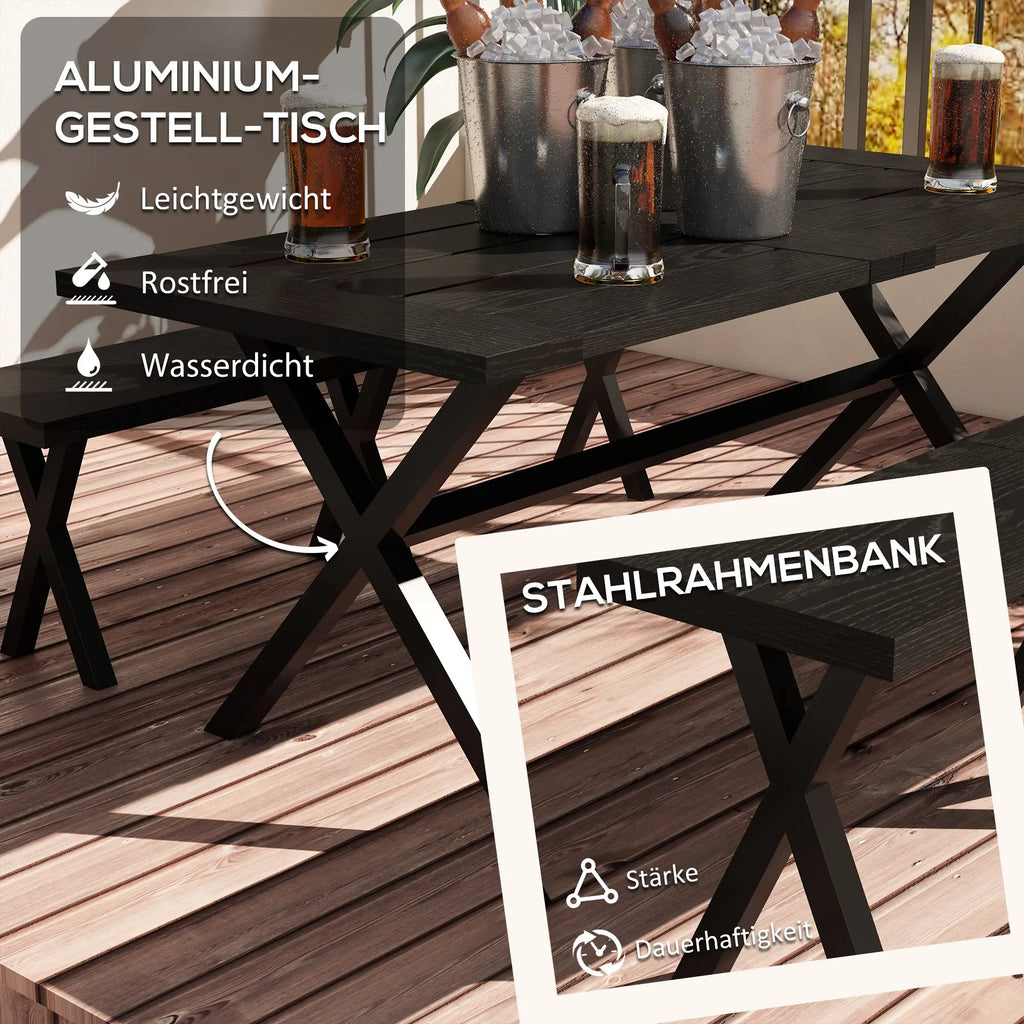 Outsunny Bierzeltgarnitur 3-tlg. mit Schirmloch in Holzoptik