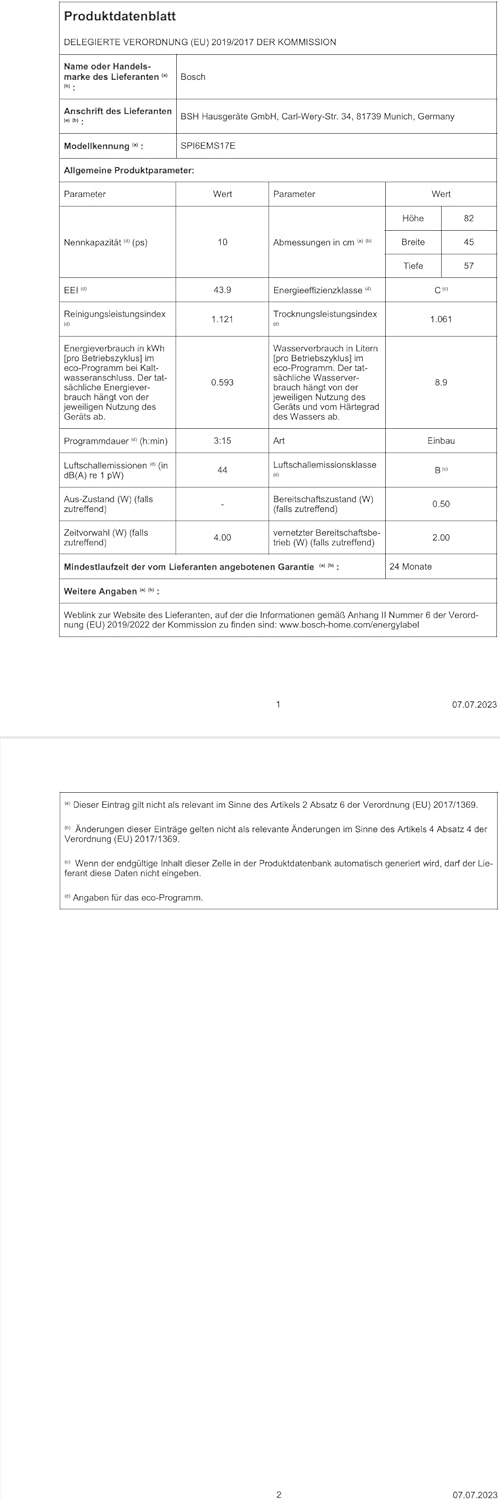 Bosch SPV2IKX10E Serie 2 Smarter Geschirrspüler vollintegriert, 45 cm breit, Besteckkorb, Extra Trocknen auf Knopfdruck, InfoLight roter Lichtpunkt am Boden, AquaStop Schutz gegen Wasserschäden, Weiß
