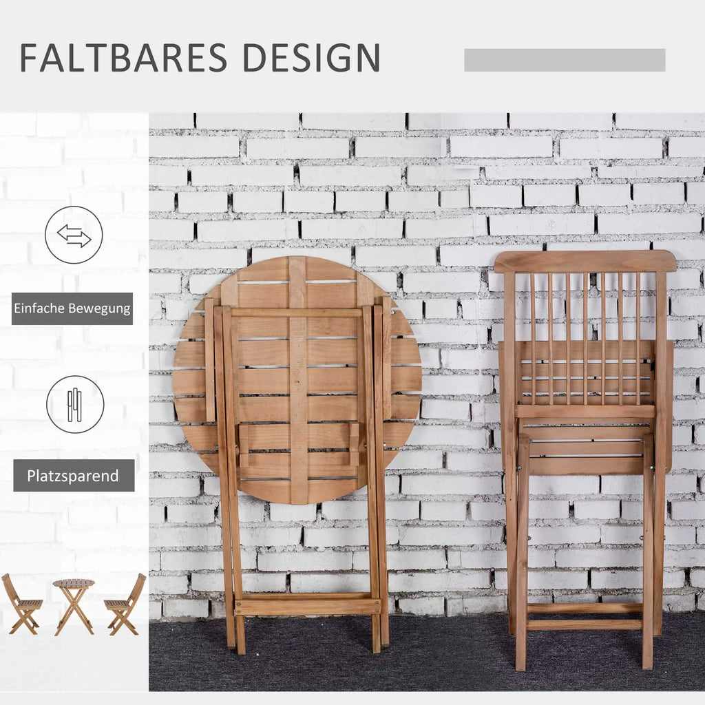 Outsunny Bistroset 2-Sitzer Holz klappbar Natur