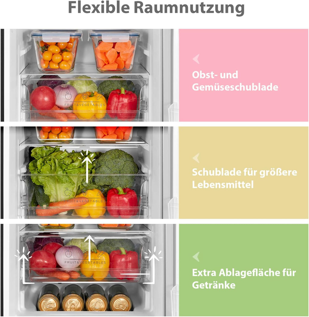 Comfee' RCB169DK3 Kühlschrank mit Gefrierfach 150cm Höhe/Kühl-/Gefrierkombination/Low Frost/174L/leise Kühlgefrierkombi 38dB/Einstellbare Kühlschranktemperatur/LED-Licht/156 kWh/Jahr/Schwarz