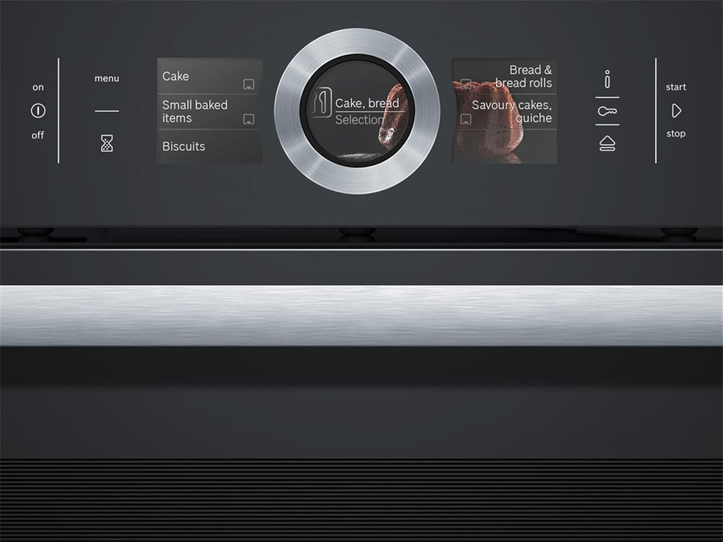 Bosch HMG7361B1, Serie 8 smarter Einbau-Backofen mit Mikrowellenfunktion, 60 x 60 cm, Made in Germany, Schwarz, Air Fry, Digitaler Bedienring, Touchdisplay, Automatikprogramme, Reinigungsunterstützung