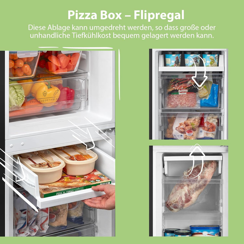 Comfee' RCB169DK3 Kühlschrank mit Gefrierfach 150cm Höhe/Kühl-/Gefrierkombination/Low Frost/174L/leise Kühlgefrierkombi 38dB/Einstellbare Kühlschranktemperatur/LED-Licht/156 kWh/Jahr/Schwarz