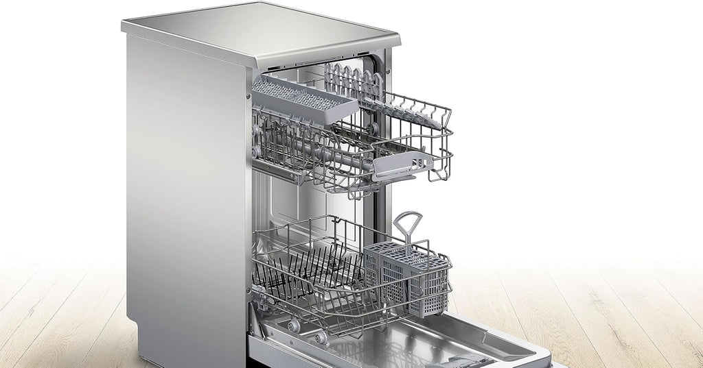 Bosch SPV2IKX10E Serie 2 Smarter Geschirrspüler vollintegriert, 45 cm breit, Besteckkorb, Extra Trocknen auf Knopfdruck, InfoLight roter Lichtpunkt am Boden, AquaStop Schutz gegen Wasserschäden, Weiß