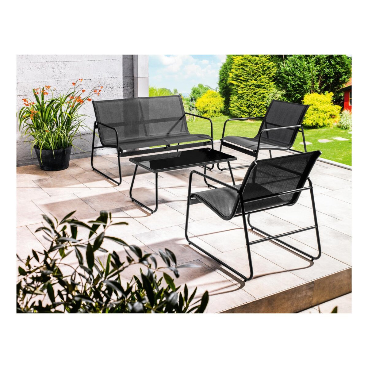 LIVARNO home Lounge-Set, 4-teilig, schwarz - B-Ware sehr gut