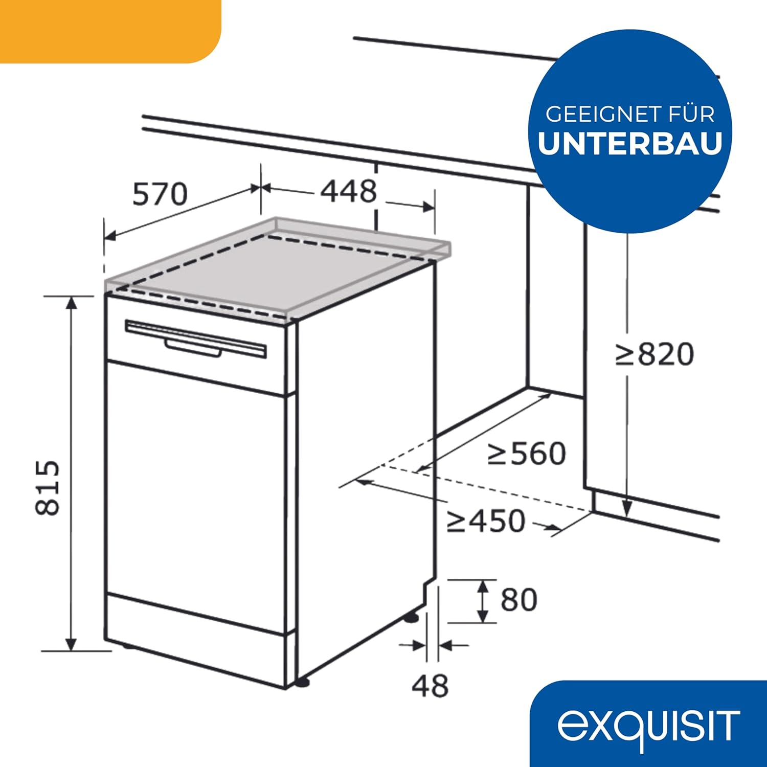 Exquisit Geschirrspüler, 9 Maßgedecke, Spülmaschine 45 cm, Power+, ECO-Modus, Geschirrspüler 45 cm, GSP59109-030E silber