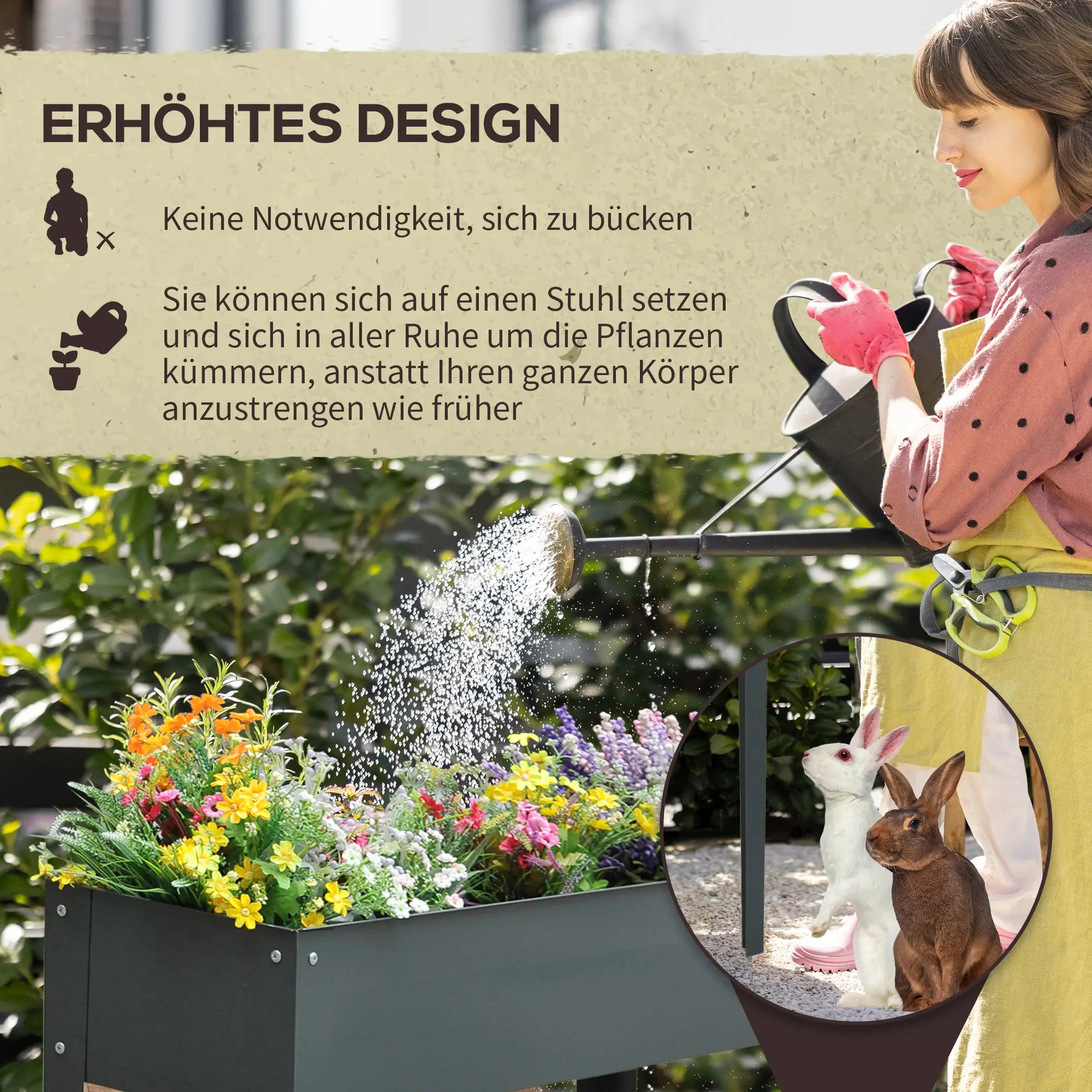 Outsunny Hochbeet Pflanzkasten rückenfreundlich mit Abflusslöchern