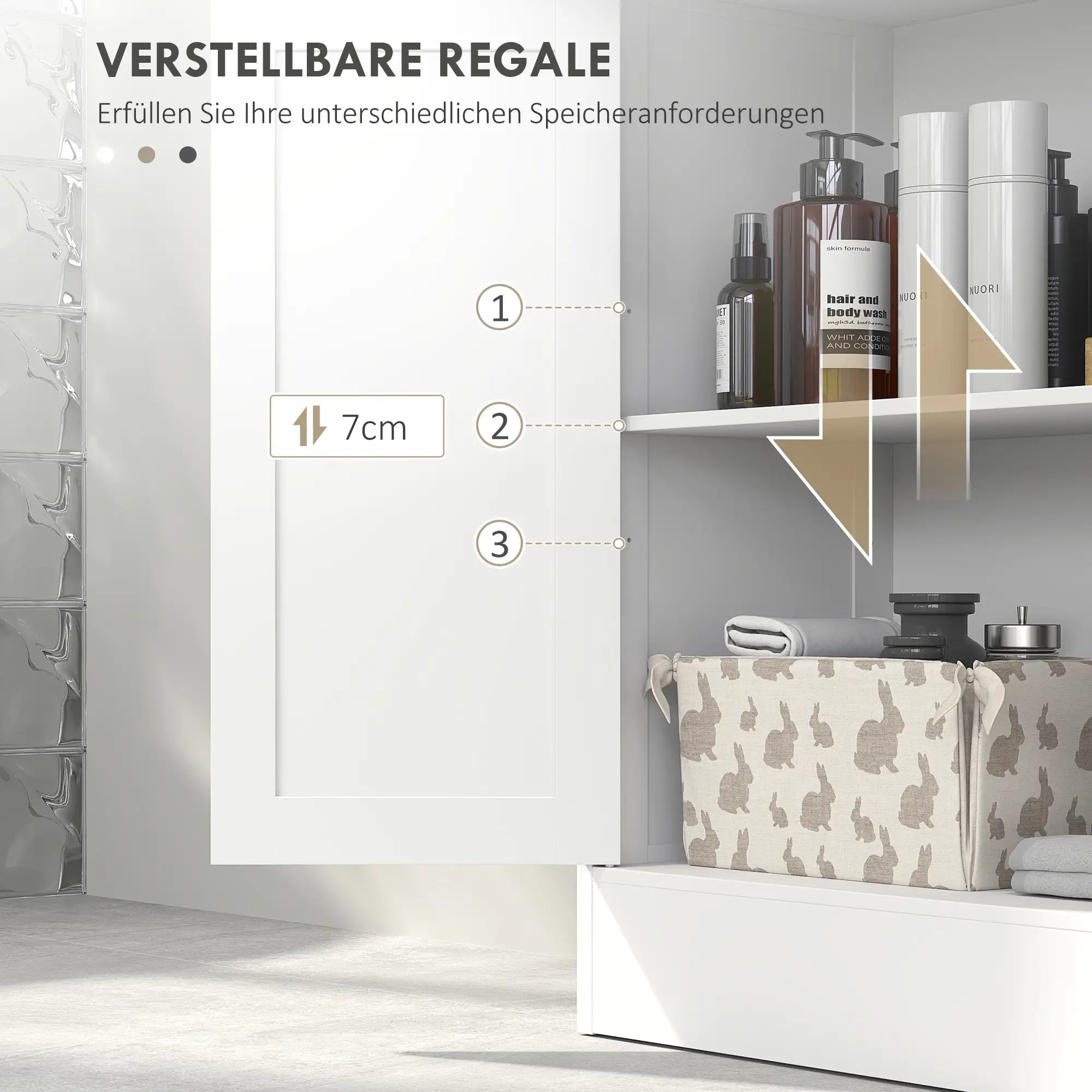 kleankin Badzimmerschrank 60x30x108,8 cm Weiß mit 2 Schubladen