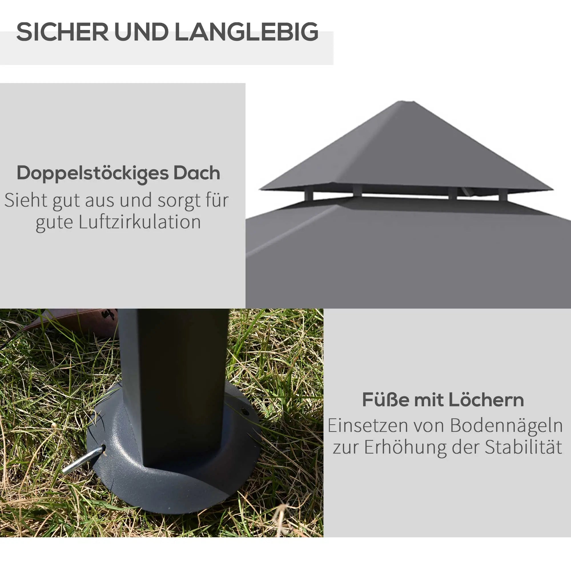 Outsunny Grillpavillon 245x148 cm mit Doppeldach Grau