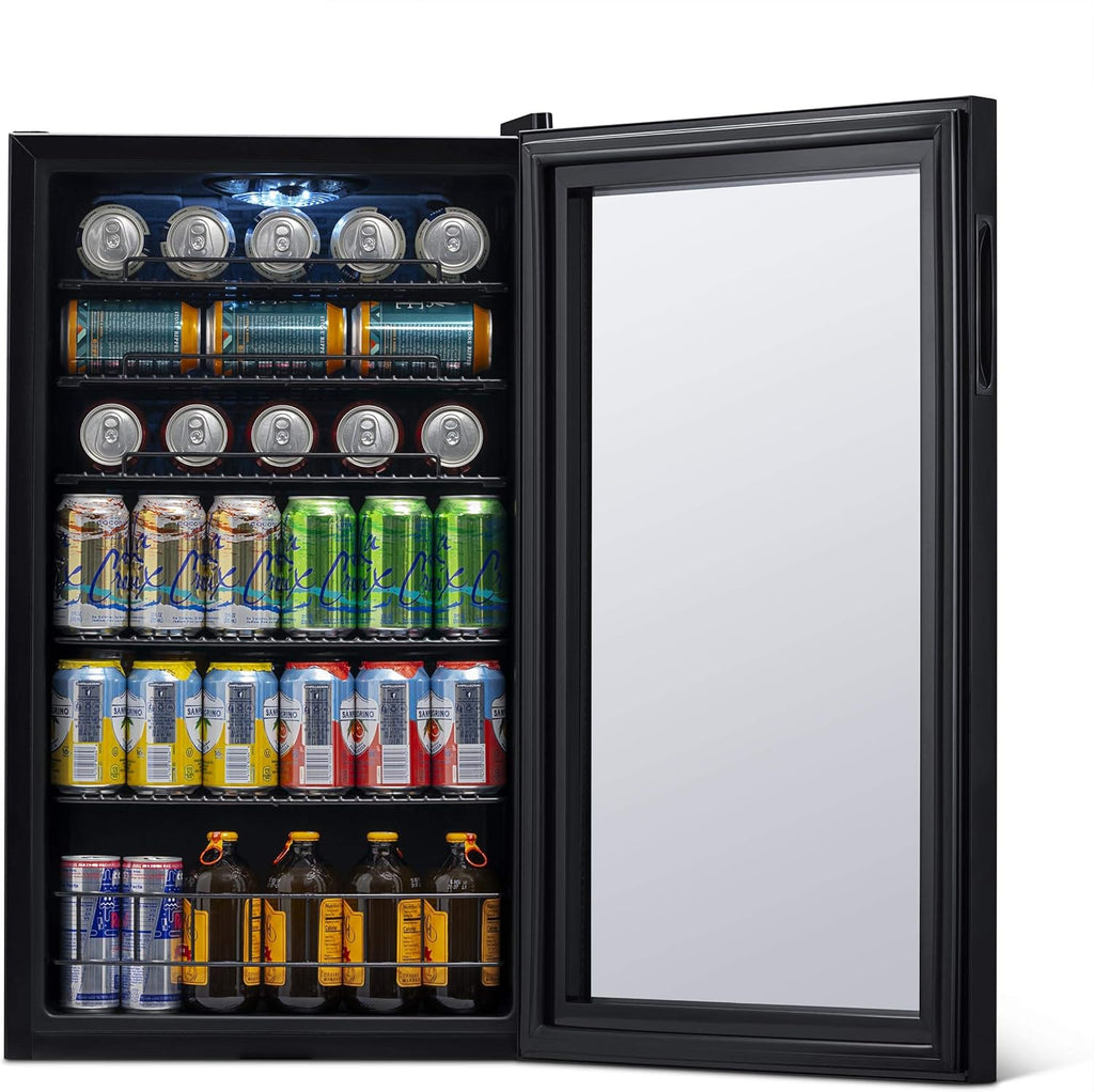 Getränkekühlschrank | Freistehender Kühlschrank für 126 Dosen mit Glastür mit Scharnier rechts | Mini-Getränkekühlschrank, perfekt für Bier, Wein, Limonade und kühlere Getränke