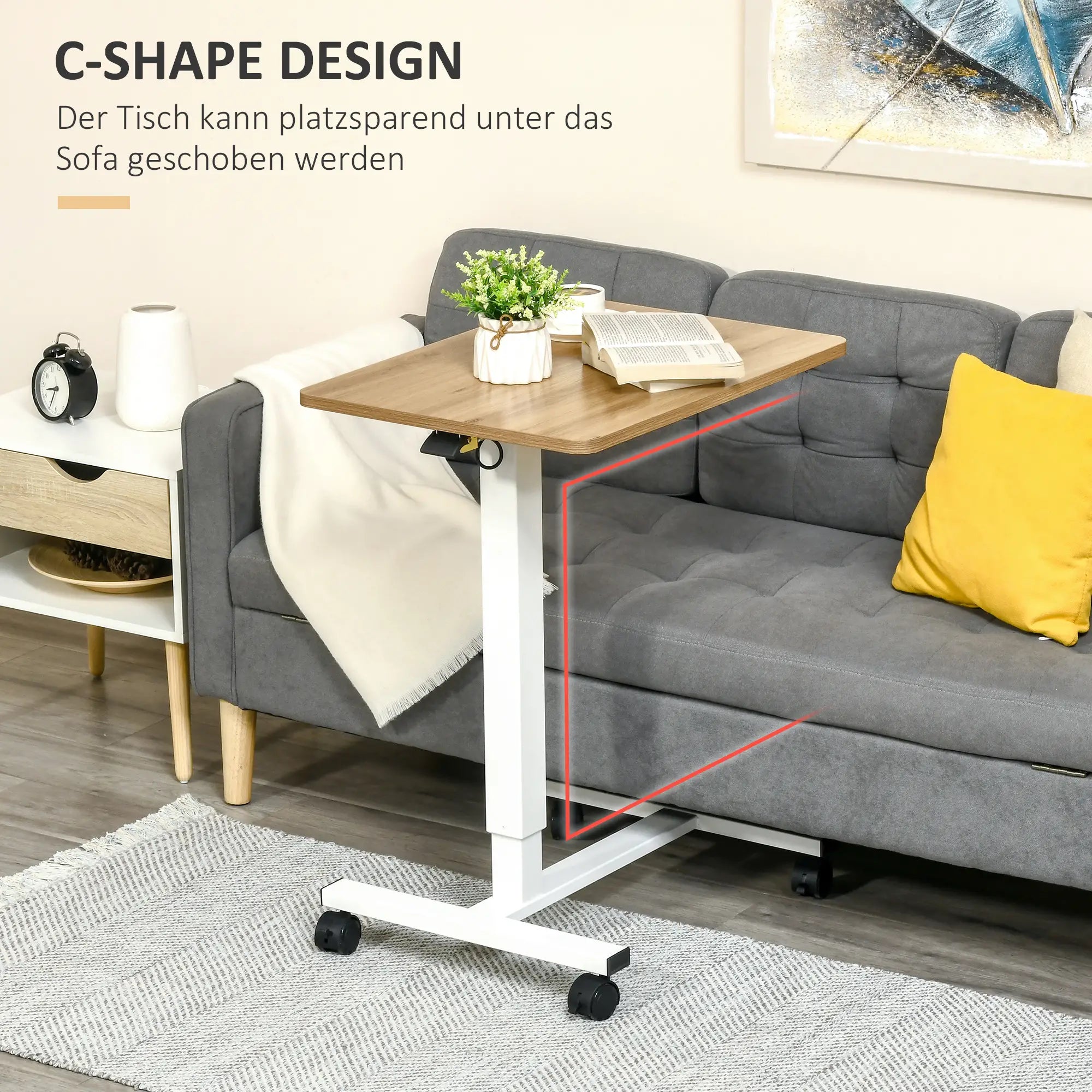 HOMCOM Steh-Sitz-Schreibtisch höhenverstellbar mit Rollen Weiß