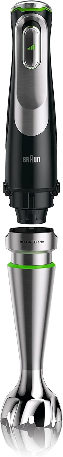 Braun MultiQuick 9 MQ 9187XLI Stabmixer – Pürierstab mit Active PowerDrive Technologie und 5 Zubehrteilen zum Zerkleinern, Stampfen, Rühren und Ice-Crushen, 1200 Watt, schwarz/Edelstahl