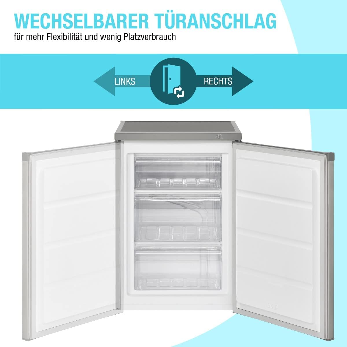 Bomann® Gefrierschrank | 85 Liter Nutzinhalt | Gefrierschrank klein mit 3 Gefrierschubladen u. Eiswürfelschale | Mini Fridge mit stufenloser Temperaturreglung | Türanschlag wechselbar | GS 2186.1 weiß
