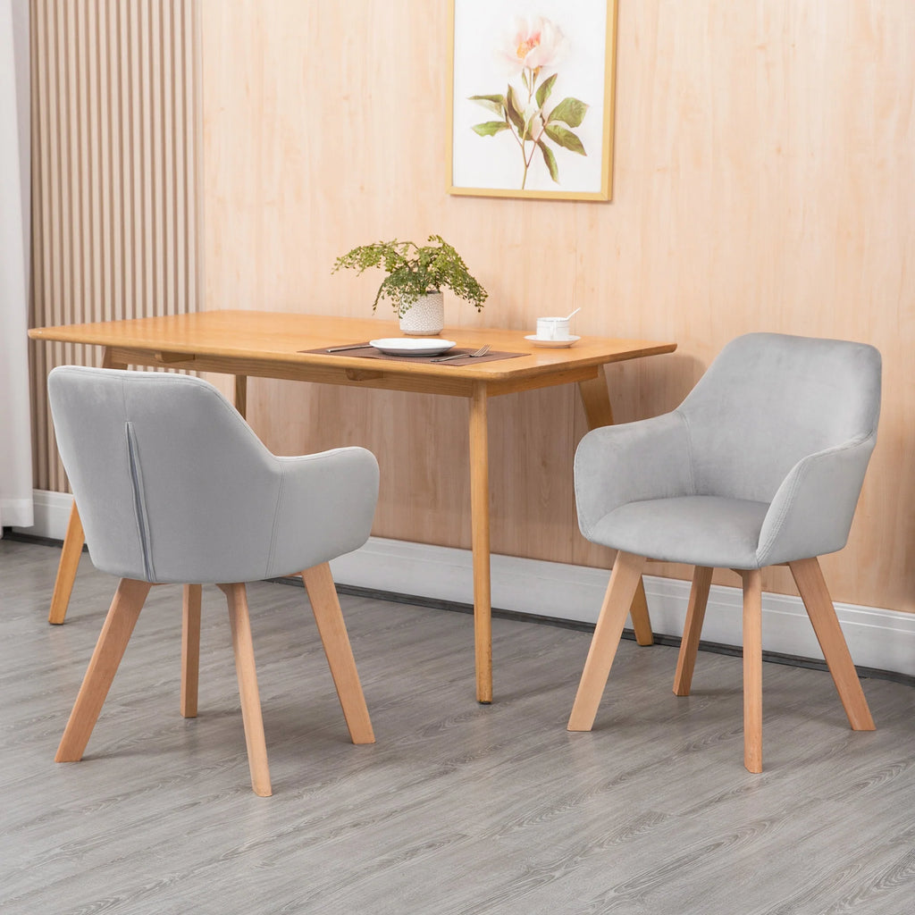 HOMCOM Esszimmerstühle 2er-Set mit Armlehne ergonomisch Samt Grau