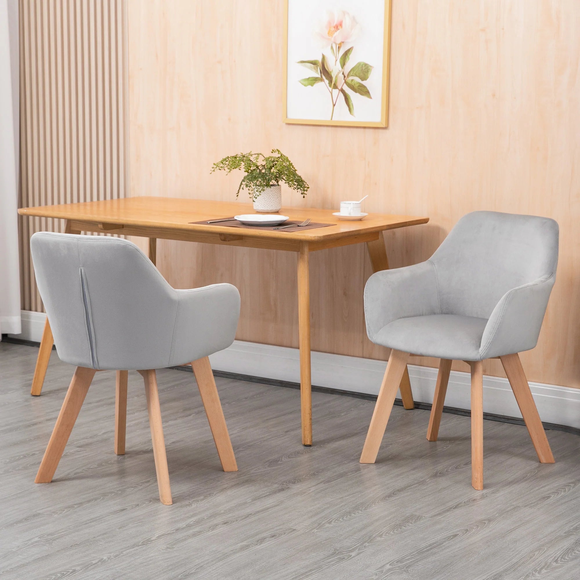 HOMCOM Esszimmerstühle 2er-Set mit Armlehne ergonomisch Samt Grau