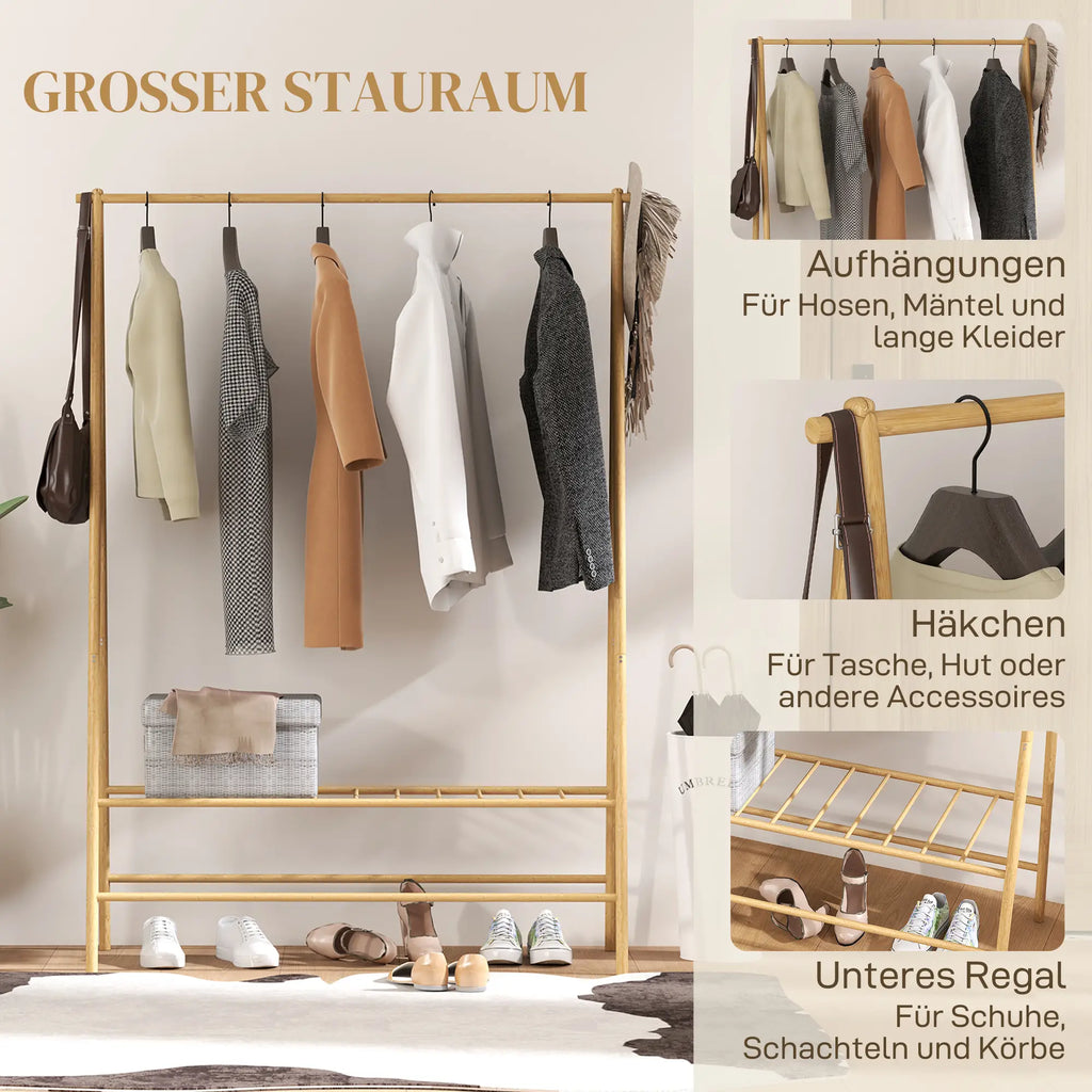 HOMCOM Garderobenständer Bambus 116x43,5x160 cm Naturholz