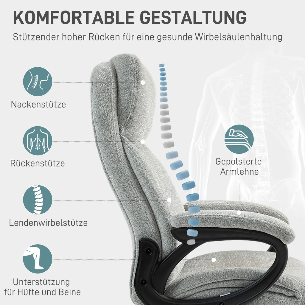 HOMCOM Ergonomischer Bürostuhl mit Wippfunktion – Hellgrau