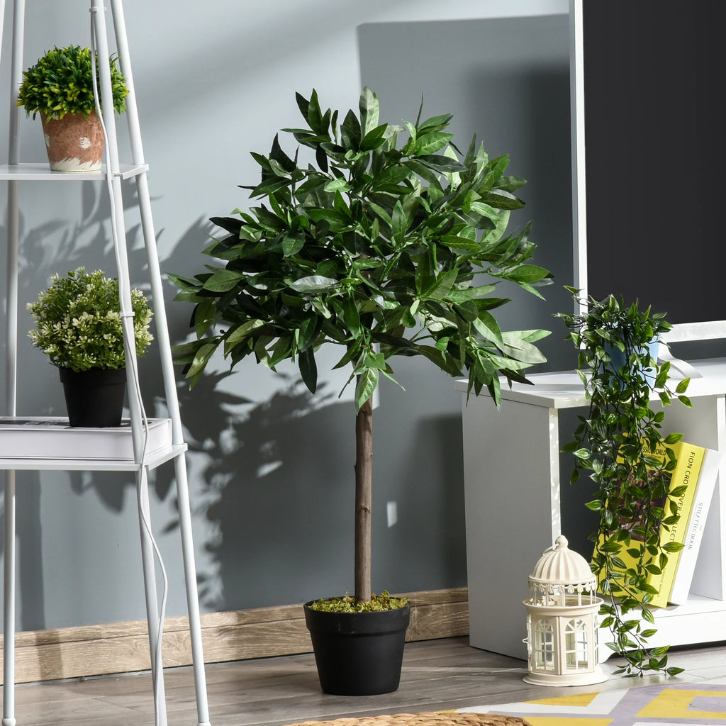 Outsunny 2er-Set Künstlicher Lorbeerbaum 90 cm im Zementtopf