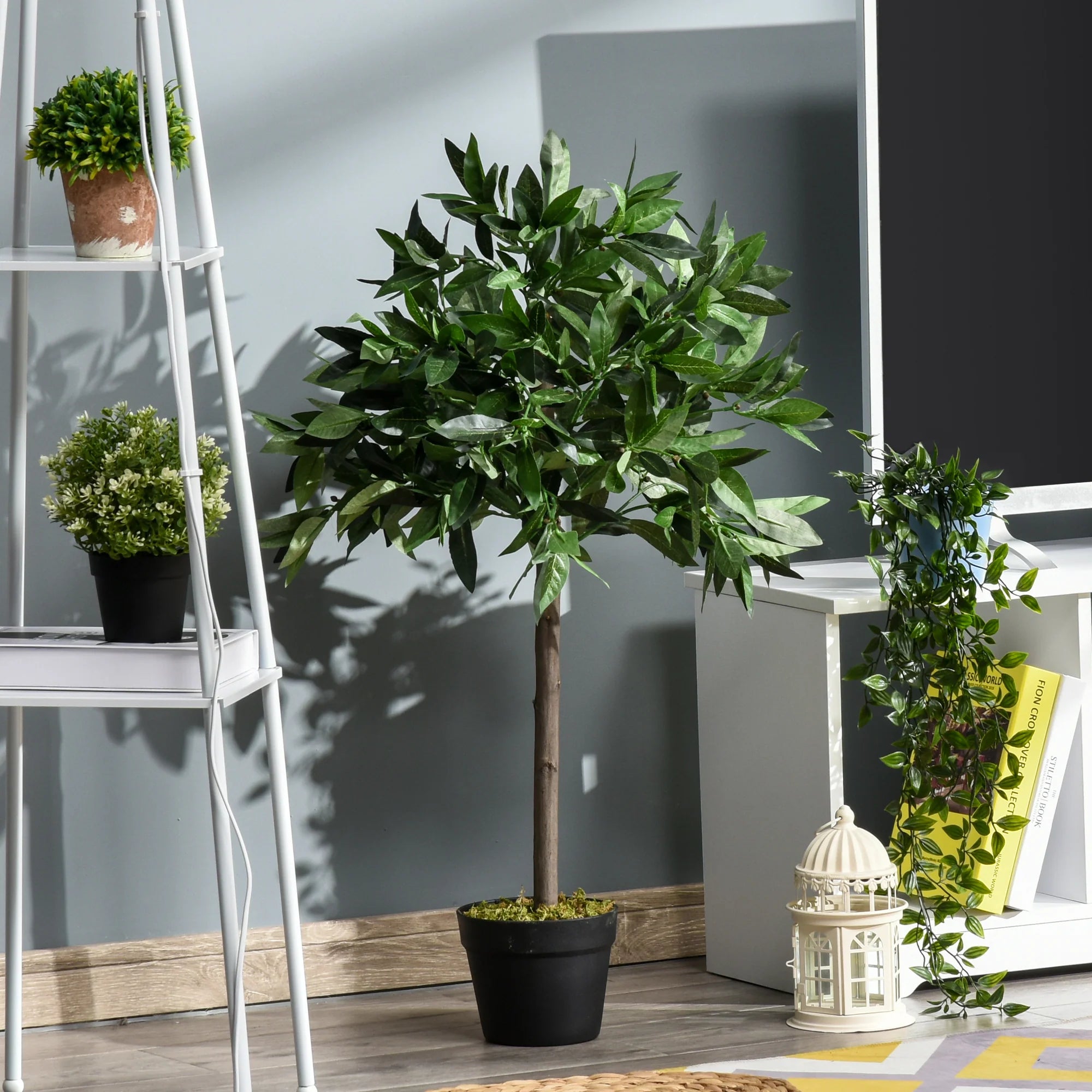 Outsunny 2er-Set Künstlicher Lorbeerbaum 90 cm im Zementtopf