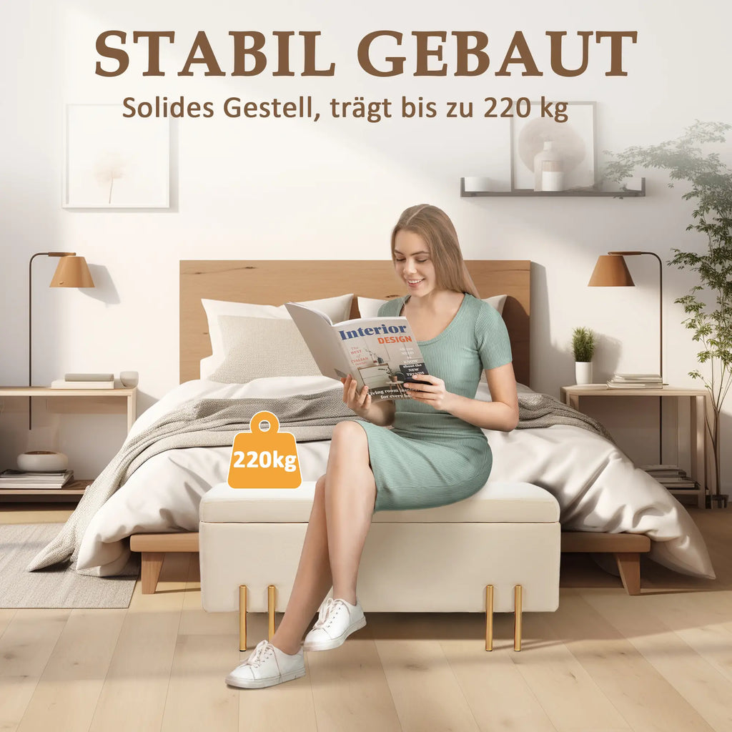 HOMCOM Polsterbank mit Stauraum Sitztruhe vielseitig Samt Beige