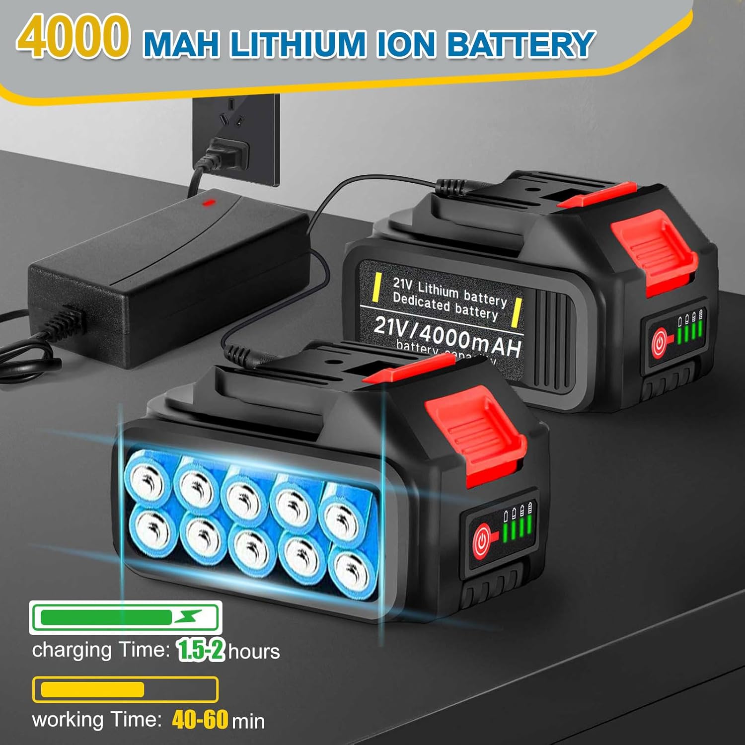 Akku Rasentrimmer mit Akku und Unkrautbürste, Rasentrimmer mit Akku mit 5 Klingentypen, 21 V Bürstenlose Freischneider Akku, mit 2 Akku 4.0Ah für Garden Trimmen (Grau)