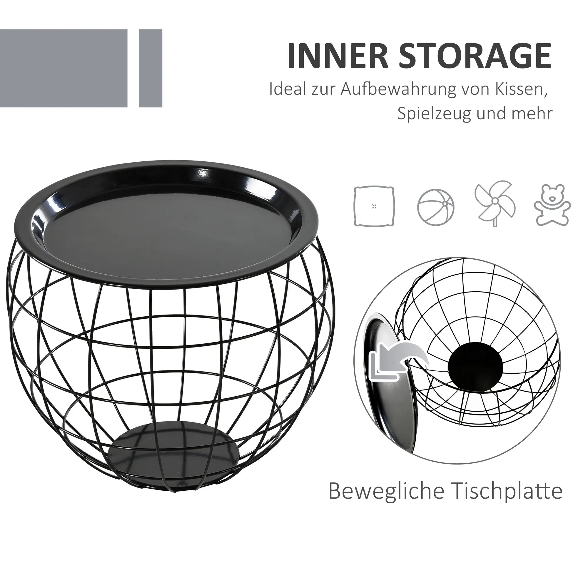 HOMCOM Couchtisch 3er-Set mit Aufbewahrung abnehmbare Tischplatte
