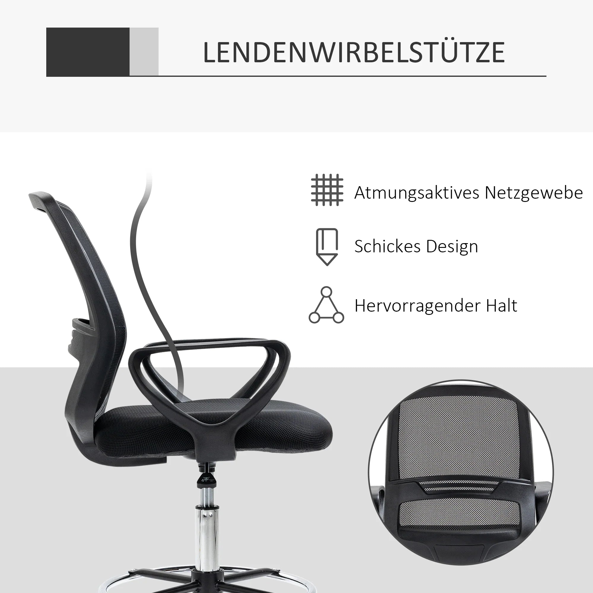 Vinsetto Bürostuhl höhenverstellbar mit Fußstütze ergonomisch