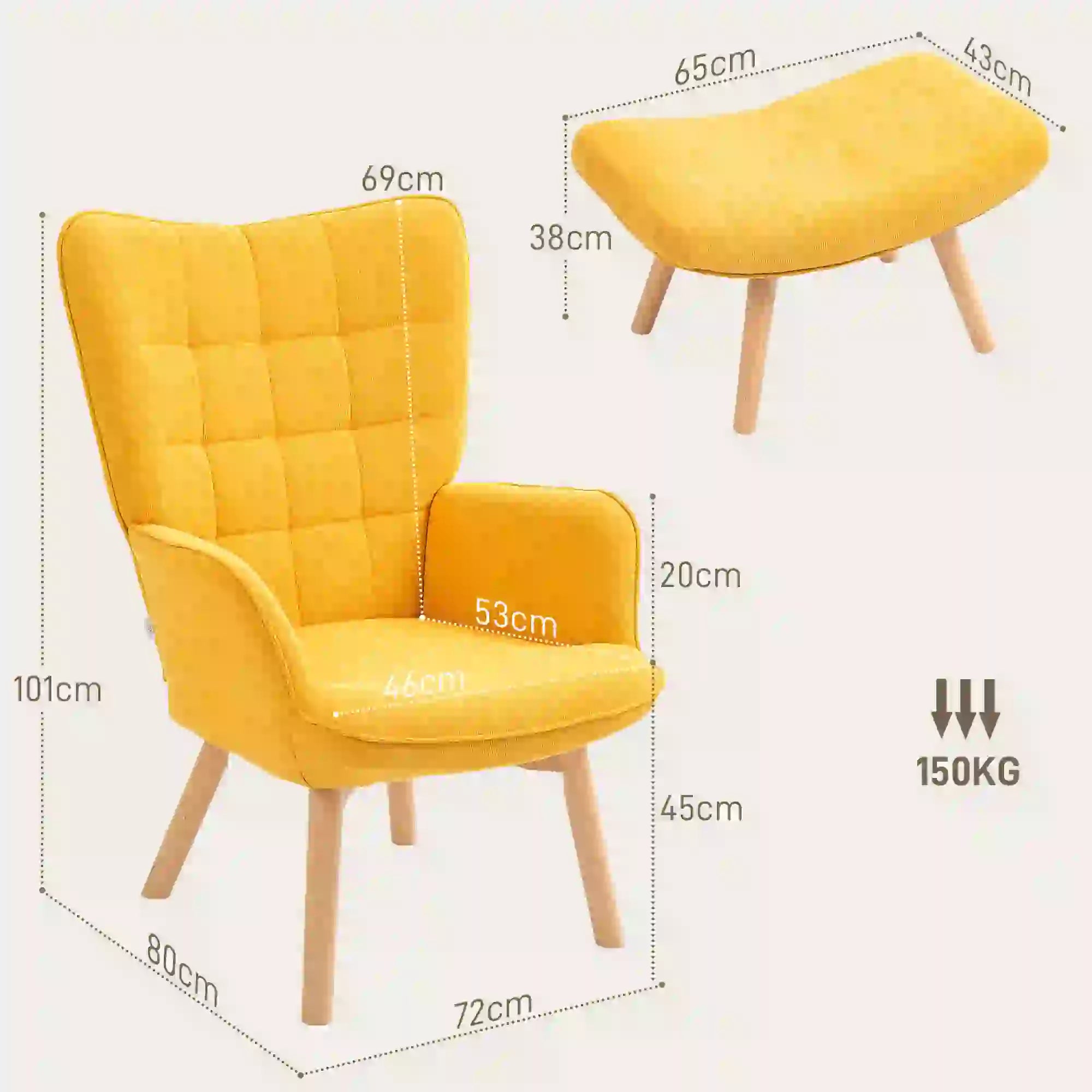 HOMCOM Relaxsessel mit Hocker Lesesessel Set Buchenholzbeine Cordoptik Orange